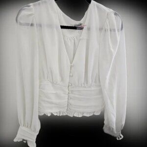 E.ssue White Button Front Long Sleeve Blouse